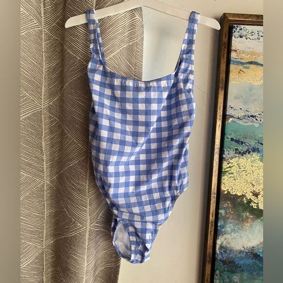 J. CREW Swimsuit Womens Size 4 Gingham Check White And Light Blue One Piece - Picture 2 of 13